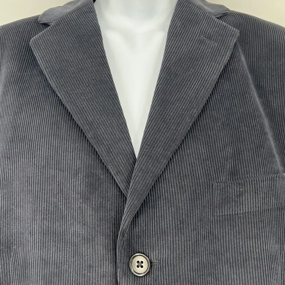 Vtg Y2K Concrete Corduroy Mens Blazer 42 Preppy Ivy Navy 3 Button Old Money